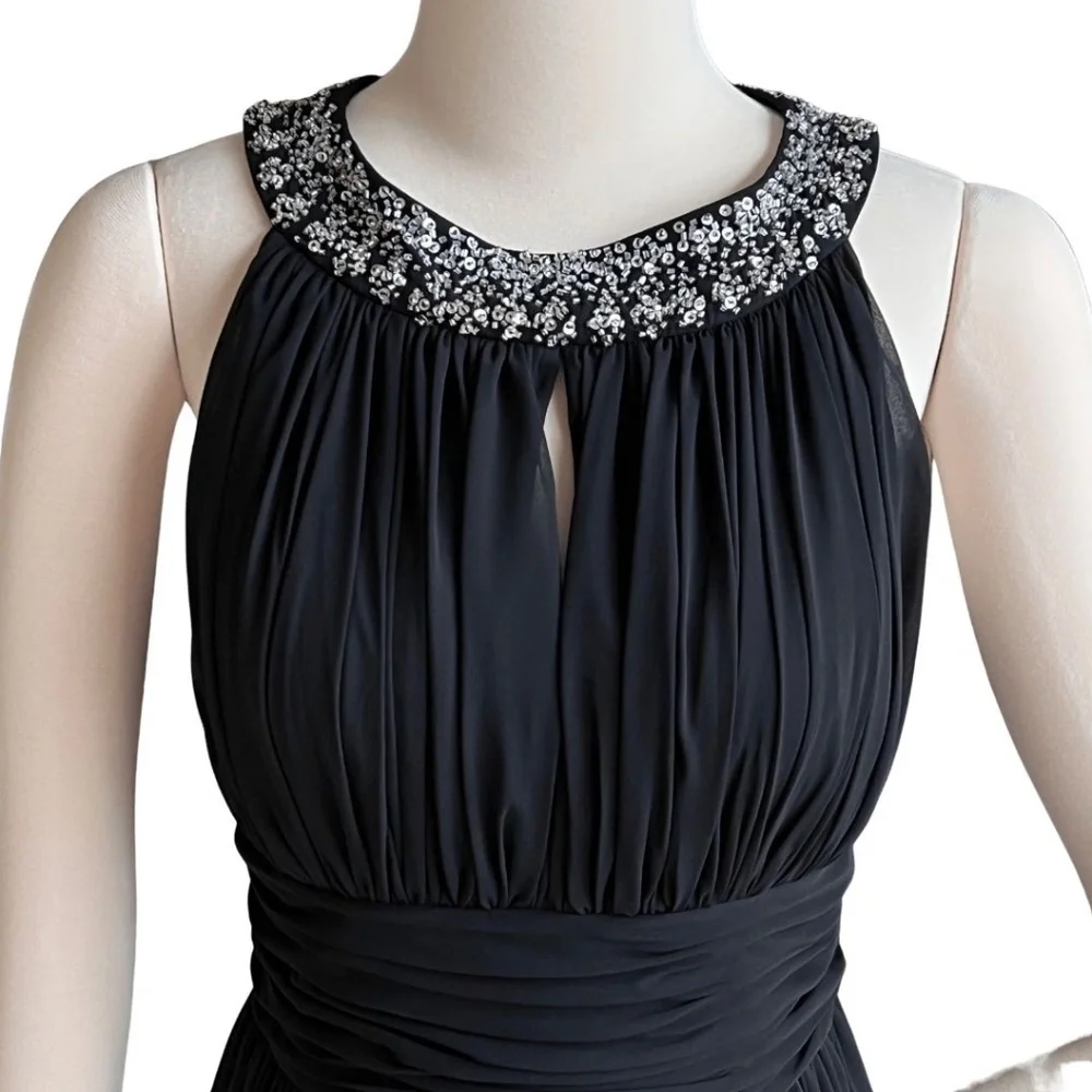 JS Boutique Sequin Beaded Keyhole Halter Black Chiffon Cocktail Dress Si… - Picture 2 of 8